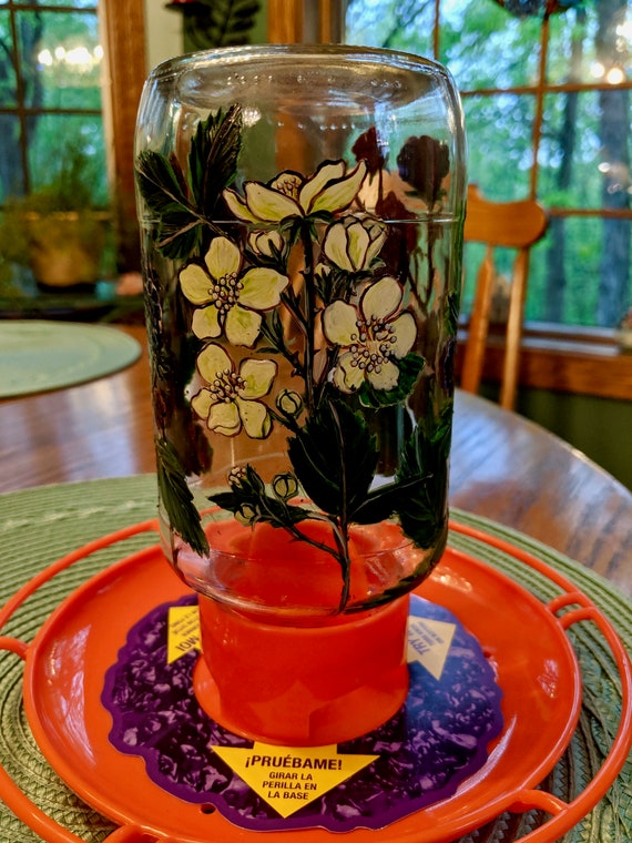 Hand Painted Glass Oriole Jelly Feeder Juicy Blackberries Etsy
