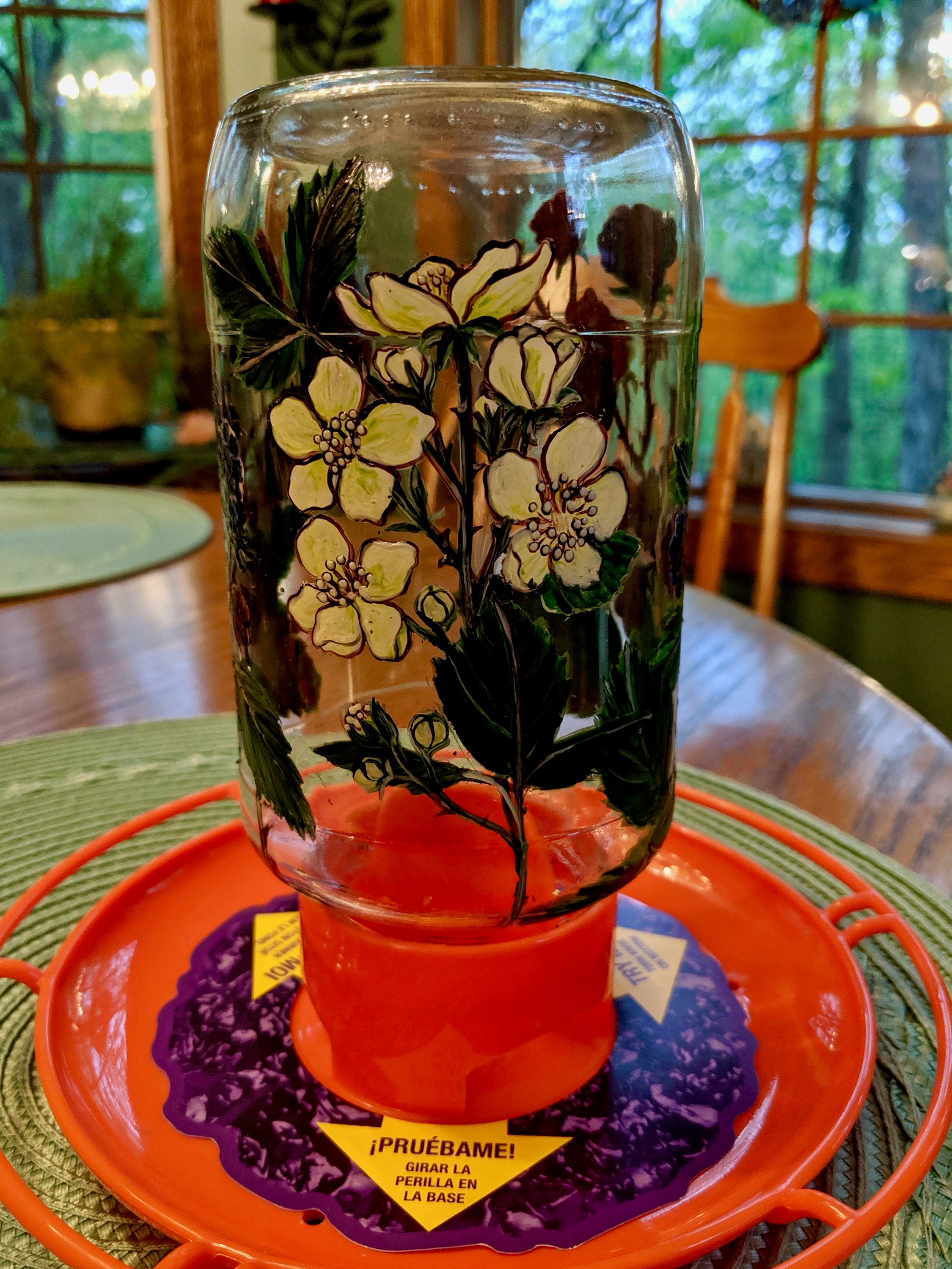 Hand Painted Glass Oriole Jelly Feeder Juicy Blackberries Etsy