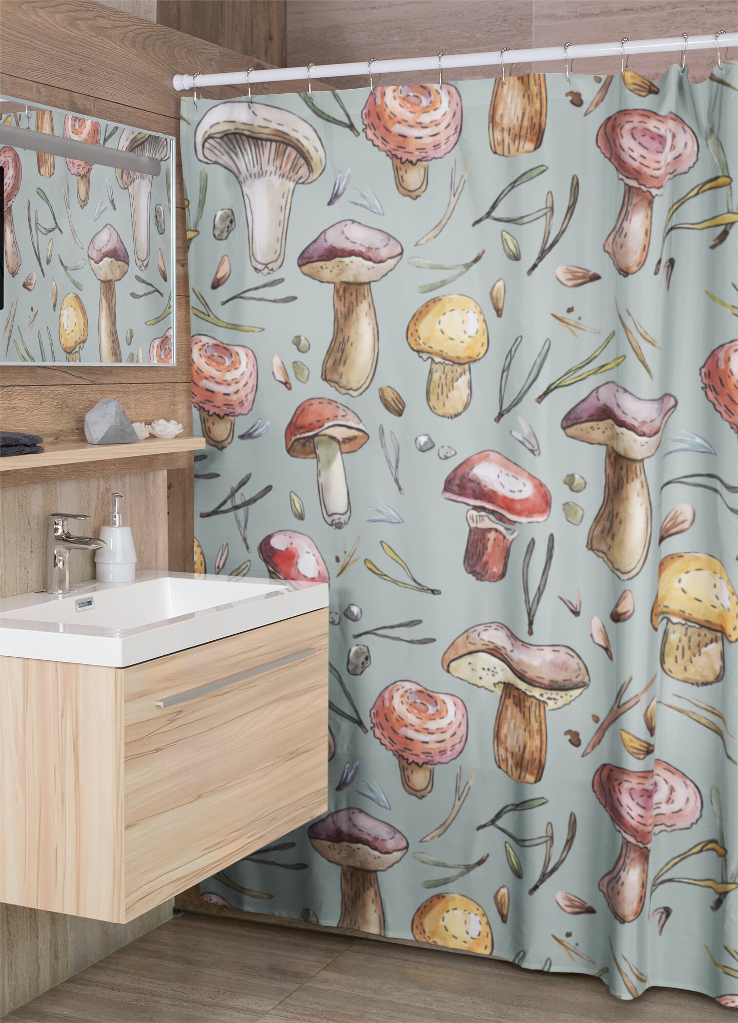 Cottagecore home decor mushroom shower curtain Boho Fabric Etsy