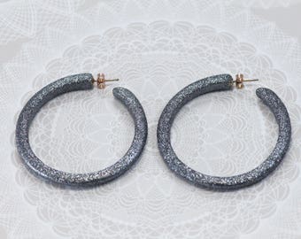 Silver Hoops with Glitter, Large Hoops
