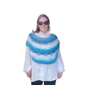 Wool Poncho women, Mohair Capelet cowl, Crochet Shoulder Cape, Boho Clothing Poncho