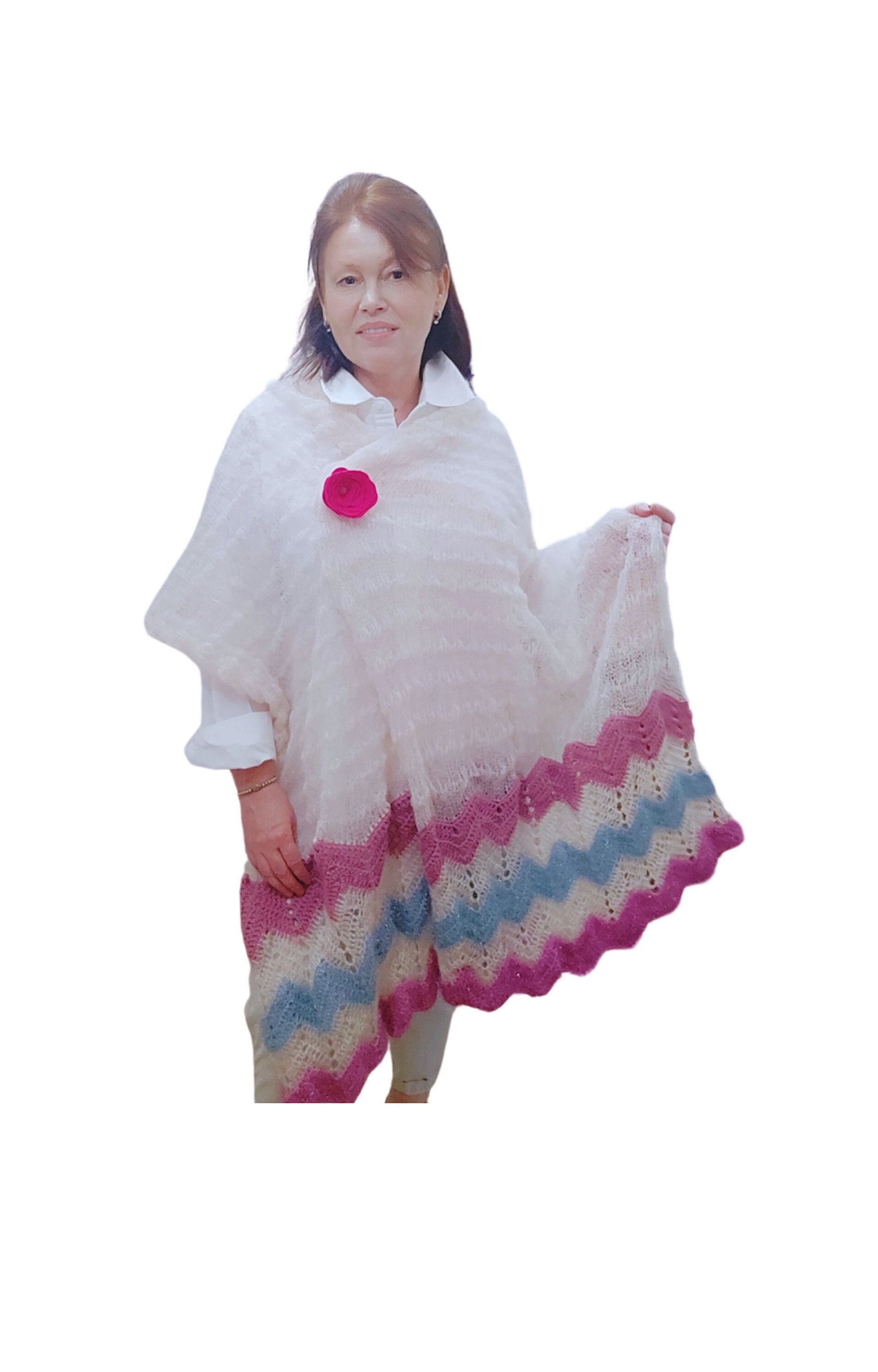 Oversized scarf shawl - Best gifts for her. Festival outfit for women, Cream Mohair Scarf, Knit Wool Shawl