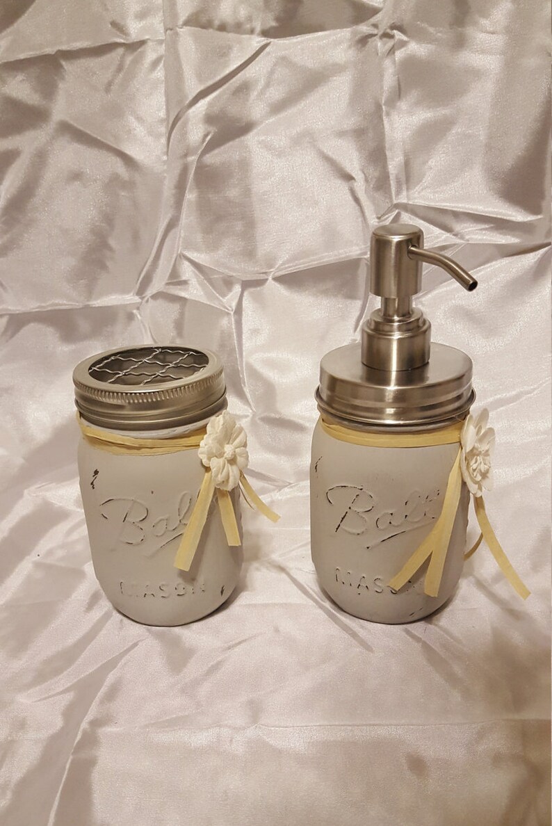 Mason Jar Bathroom Set Rustic Home Decor Distressed Mason ...