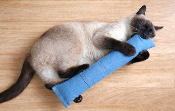 Refillable 15" Denim Catnip Kicker Toy – Long Cat Kick Stick for Cats, Kittens – Handmade USA