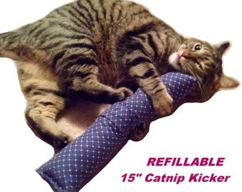 Refillable 15" (Cotton Duck) Catnip Kicker Toys - Kitty Kick Stick - Cat Nip Bunny Kicker (Kickers Filled with 1 oz Premium Canadian Catnip)