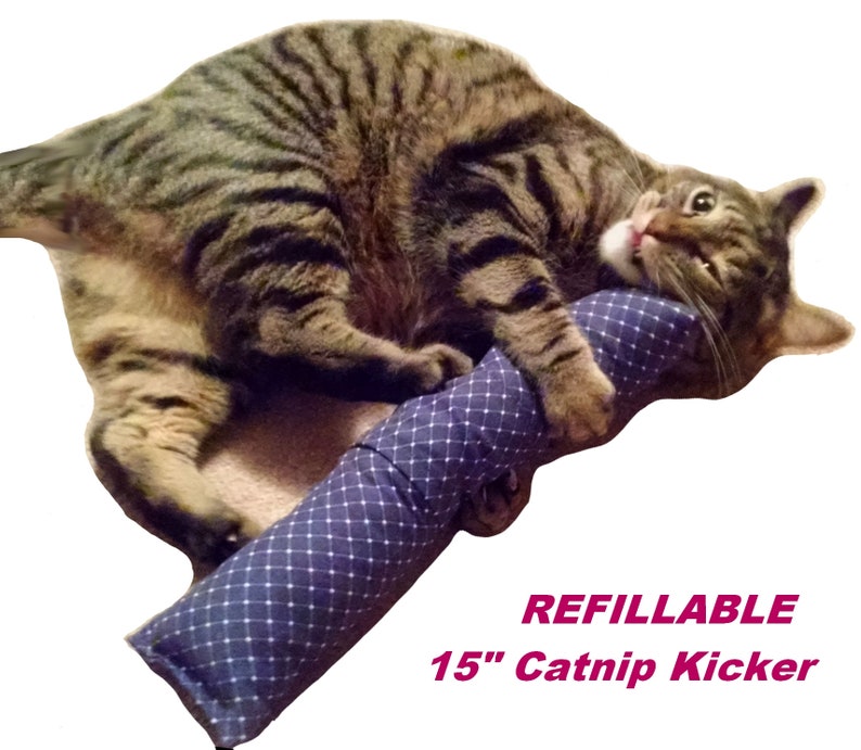 Refillable 15 Cotton Duck Catnip Kicker Toys Kitty Kick Stick Cat Nip Bunny Kicker Kickers Filled with 1 oz Premium Canadian Catnip Navy