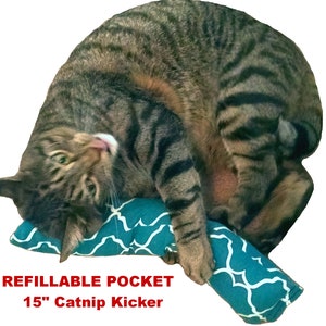 Refillable 15 Cotton Duck Catnip Kicker Toys Kitty Kick Stick Cat Nip Bunny Kicker Kickers Filled with 1 oz Premium Canadian Catnip Green