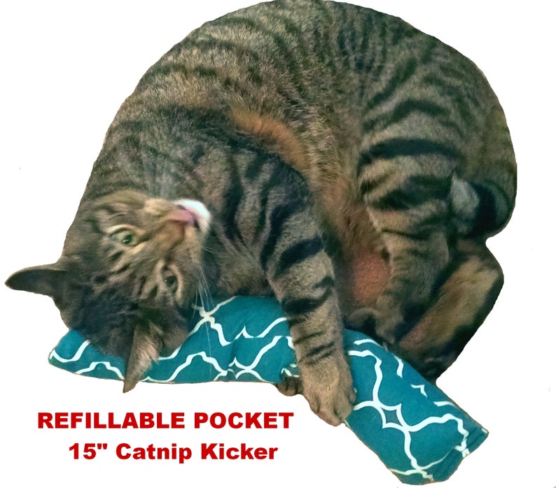 Refillable 15 Cotton Duck Catnip Kicker Toys Kitty Kick Stick Cat Nip Bunny Kicker Kickers Filled with 1 oz Premium Canadian Catnip Green