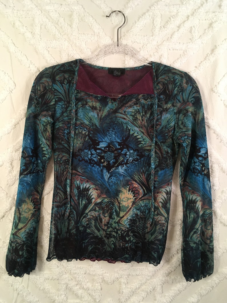 Vintage 90/'s Tribal Blue Blouse Top