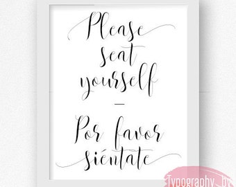Please Seat Yourself Printable Sign |  Por Favor Siéntate | Spanish Signs | Signos Imprimibles en Español | Restaurant Sign | Bathroom Sign