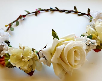 Floral Crown with Rose Accent - Wedding, Coachella