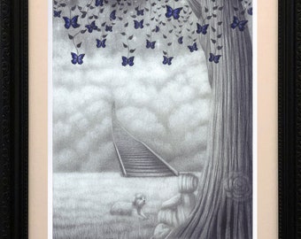 Surreal Art Print - Beautiful Landscape Art - Spiritual Wall Art - Gifts For Art Lovers - Whimsical Decor - Fairytale Art - Butterflies Art