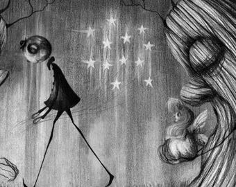 Stampa artistica stravagante - Arte murale con luna - Stampe artistiche fantasy - Arte pop surrealista - Stampa artistica surrealista - Decorazione per la stanza kawaii - Atmosfere accoglienti