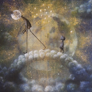 Surreal Moon Painting -  Pop Surrealism Art - Whimsical Nursery Decor - Surreal Wall Art  - Kids Room Painting - FairyTale Art - Lowbrow
