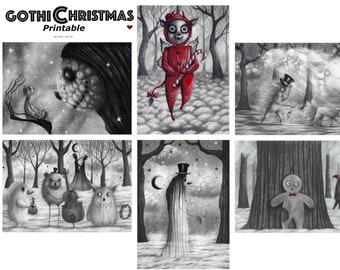 Gothic Christmas Printable - Creepmas Printable - Spooky Cute Art - Creepy Christmas Cards - Pop Surrealism - Whimsigoth Decor - Creepy Cute