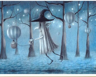 Whimsical Art Print - Moody Wall Art - Spooky Cute Art - Whimsigoth Decor - Dark Academia Print - Kawaii Room Decor - Pastel Goth Art