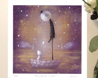 Limited Edition Giclée Print - Cozy Wall Art - Whimsical Home Decor - Surreal Wall Art - Pop Surrealism - Fairytale Art - Moon Art Print