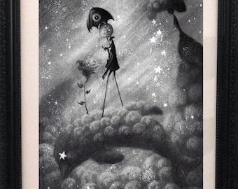 Small Original Whimsical Drawing - Surreal Wall Art - Original Fantasy Illustration - Gift for Art Lovers - FairyTale Art - Pop Surrealism