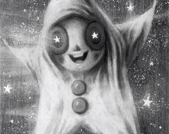 Cute Small Original Drawing - Pop Surrealism Art - Fairytale Illustration - Lovely Art Gift - Whimsical Wall Art - Kawaii Home Decor