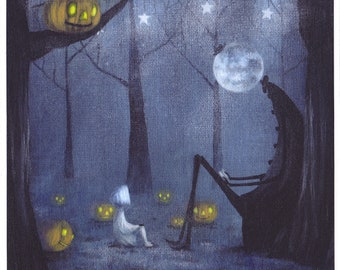 Halloween Pumpkin Print - Halloween Artwork - Halloween Wall Art - Spooky Cute Art - Dark Academia Print - Whimsical Print - FairyTale Art