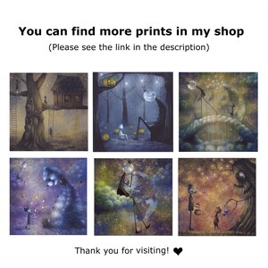 May include: A set of six digital art prints featuring whimsical characters in a variety of settings. The prints are in a muted color palette with a dreamy, ethereal feel. The prints are perfect for adding a touch of whimsy to any room.