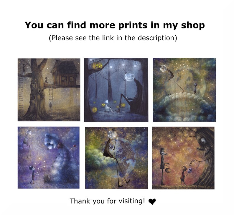 May include: A set of six digital art prints featuring whimsical characters in a variety of settings. The prints are in a muted color palette with a dreamy, ethereal feel. The prints are perfect for adding a touch of whimsy to any room.
