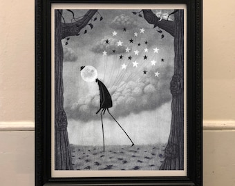 Moon Art Print - Dark Academia Art - Whimsigoth Decor - Surreal Wall Art - Gothic Home Decor - Fairytale Illustration - Digital Download