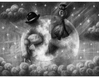 Stampa artistica stravagante - Arte murale con luna - Stampe artistiche fantasy - Arte pop surrealista - Stampa artistica surrealista - Decorazione per la stanza kawaii - Atmosfere accoglienti