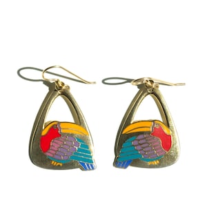 Vintage Laurel Burch Enamel Toucan Earrings
