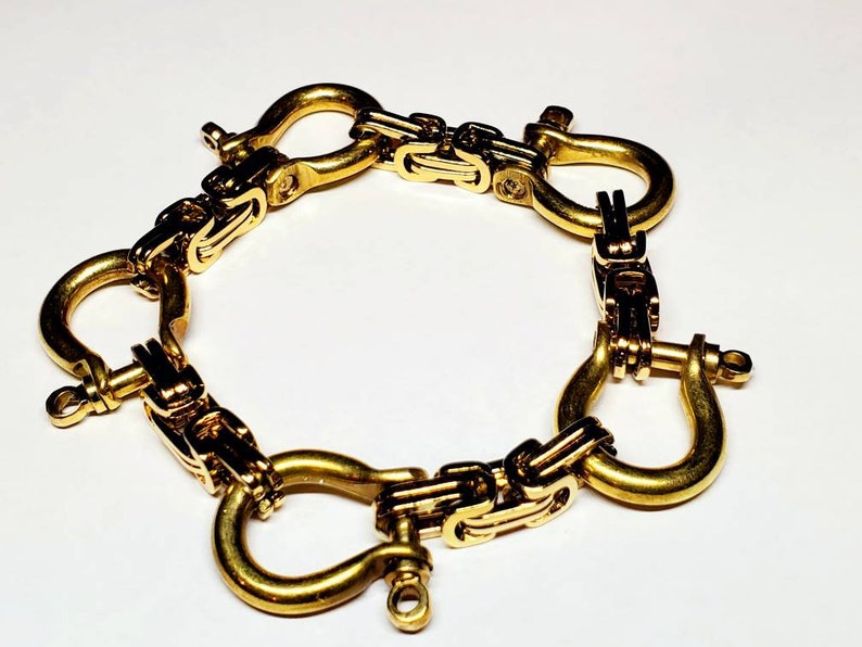 Gold Brass Shackle Bracelet With Gold Stainless Steel Links Etsy