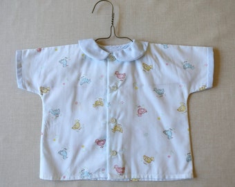 Light blue baby blouse button up with collar Ducks