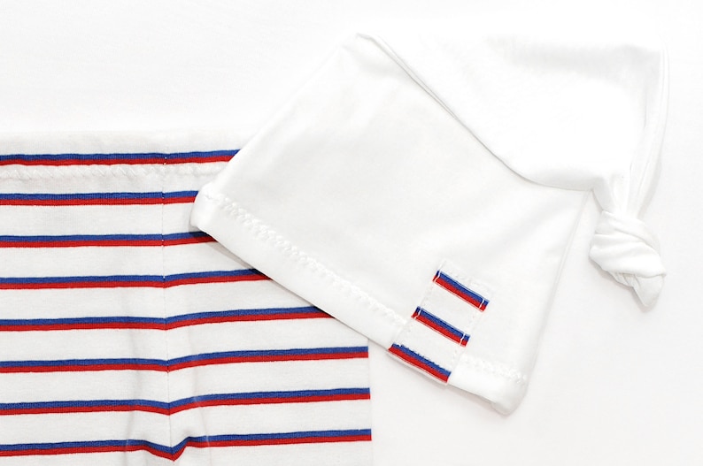 Red white /& blue striped pants with pure white sleepy cap Newborn pants with sleep hat Gender neutral newborn photography clothing set