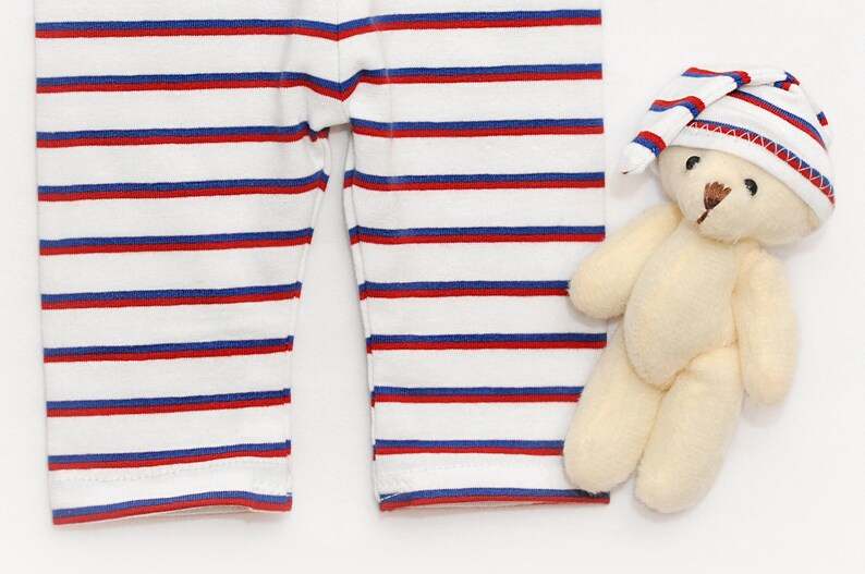 Red white /& blue striped pants with pure white sleepy cap Newborn pants with sleep hat Gender neutral newborn photography clothing set