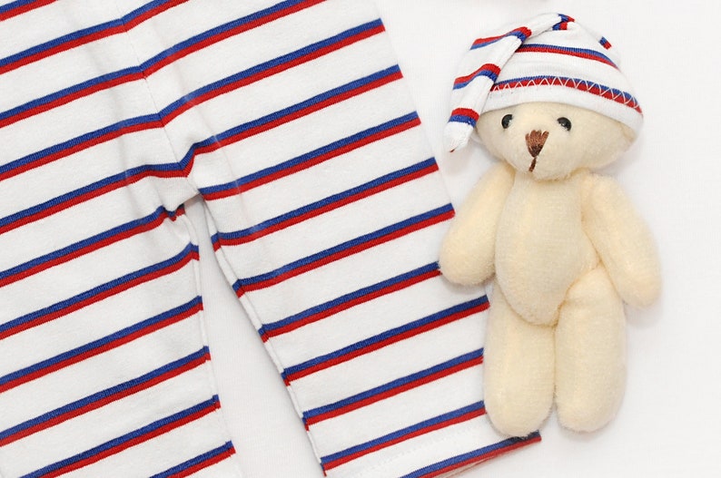 Red white /& blue striped pants with pure white sleepy cap Newborn pants with sleep hat Gender neutral newborn photography clothing set
