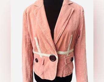 Vintage Y2K Corduroy Blazer Size Medium Dusty Pink Oversized Button Retro