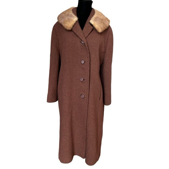 Vintage Penn Craft Brown Wool Coat with Fur Colla… - image 1