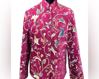 Vintage Tapestry Jacket Size 6 Burgundy Floral Ivy