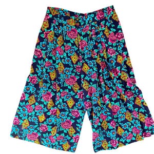 Vintage Wide Leg Culotte Pants Size XL Floral Cropped Pleated Pockets Colorful