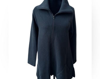 Vintage FH Clothing Vermont Ribbed Long Line Cardigan Black Cotton Oversized XS