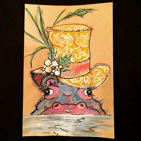 Hippo Art Hipopotam Ilustracji Malarstwo Hippo Hippo Etsy