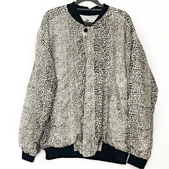 Vintage 100% Silk Leopard Cheetah Printed Bomber … - image 3