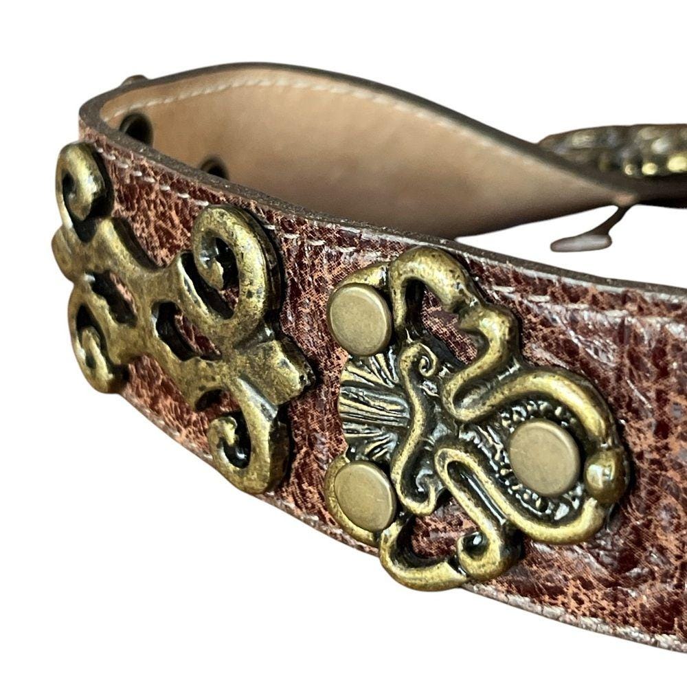 Vintage Beaded Leather Belt L/XL Metallic Bohemian Sequins Evening Festival Vintage western beaded belt L Turkey gypsy bohemian leather  main image 4