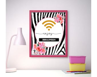 Cartello con password Wi-Fi con stampa animalier in bianco e nero
