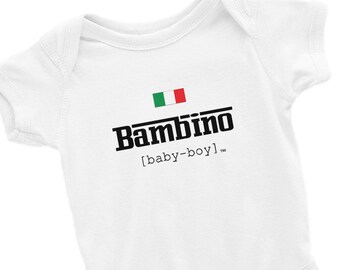 Baby Italian Bambino Pronunciation Tee Italy Food Pride Onesie Outfit Bodysuit Funny Boy Shirt Clothing Kids Toddler Jersey
