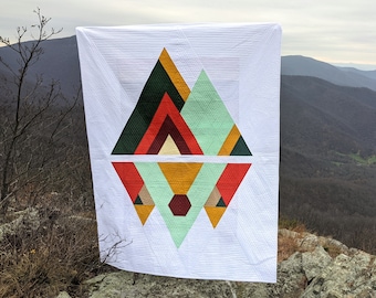 Quiltpatroon asymmetrische bergen digitale download pdf - modern quiltontwerp met meerdere maten, patroon gemiddeld niveau