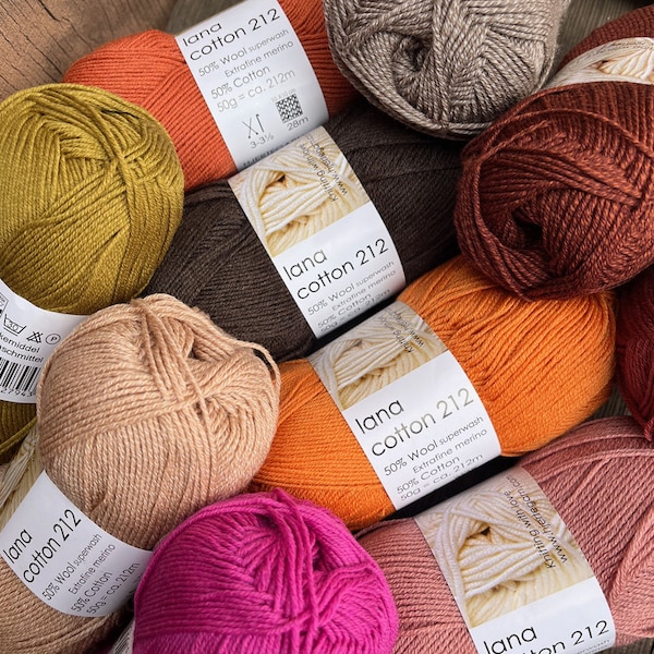 Merino Wool/Cotton |  Fingering Weight   |  32 colors  |  Lana Cotton 212 / Hjertegarn