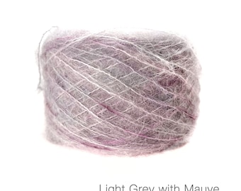 Suri Alpaca/Silk Hand-dyed  |  25 gram/230 yards |  Color: Light Grey w. Mauve