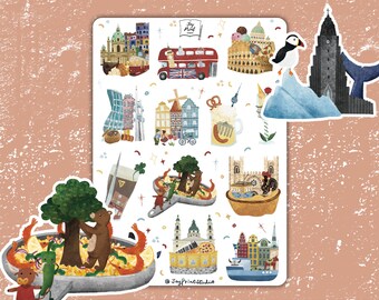 Sticker Sheet Europe City Travel Planner Sticker Travel Scrapbook Sticker EU city Travel Journal Sticker