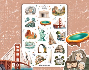 Stickervel US City Travel Planner Sticker Travel Scrapbook Sticker America city Travel Journal Sticker