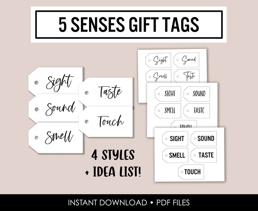 5 Senses Gift Tags - Gift Idea List - Printable Gift Tags - PDF Files ...